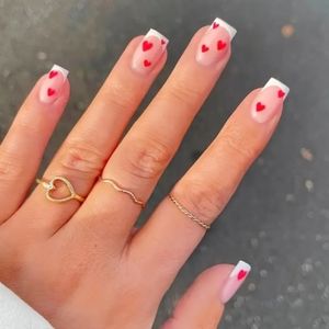 French Tip Red Heart Press-on Nails